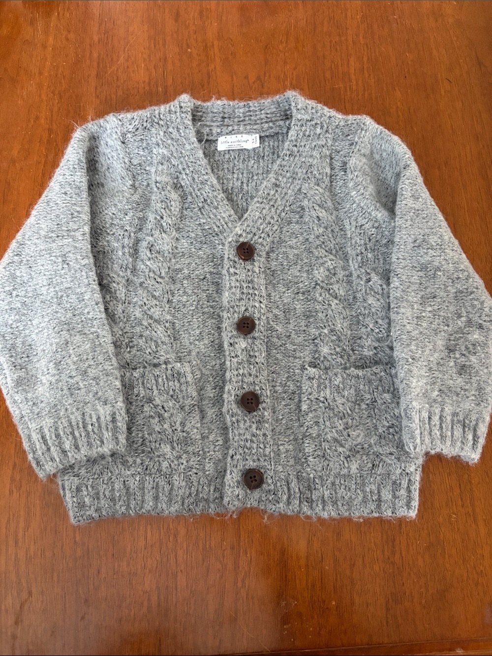 🫐3/$30 Rise Little Earthling Grey Cable Knit Button-Up Cardigan size 3-4Y